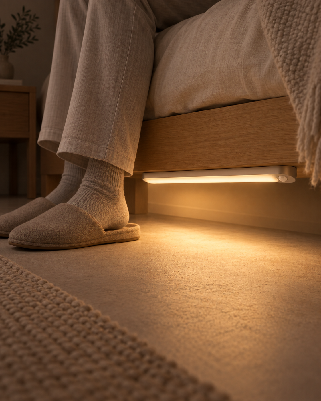 Dwellqeno Path Under Under-Bed Motion-Sensing Light｜Gentle on the Eyes at Night·Lights Up When You Step Down